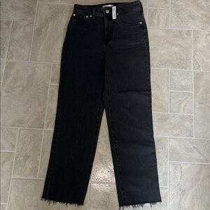 Madewell Black Straight Leg Jeans with Frayed Hem